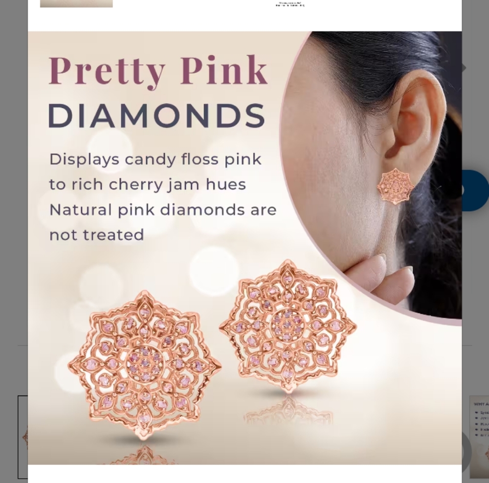 NATURAL PINK DIAMOND CLIP ON EARRINGS IN ROSEGOLD .